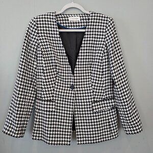 Calvin Klein Houndstooth Knit Longline Blazer. Sz 10. Old Money Heritage Preppy